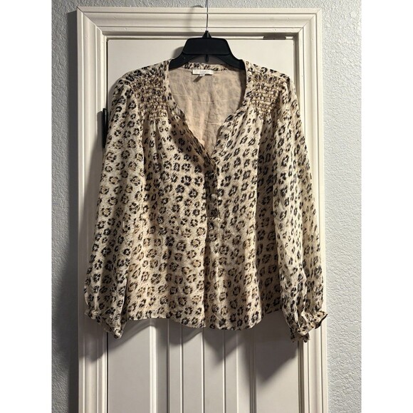 Joie Womens Large Cream Brown Cheetah Print Long Sleeve Career Casual Office - Picture 1 of 4